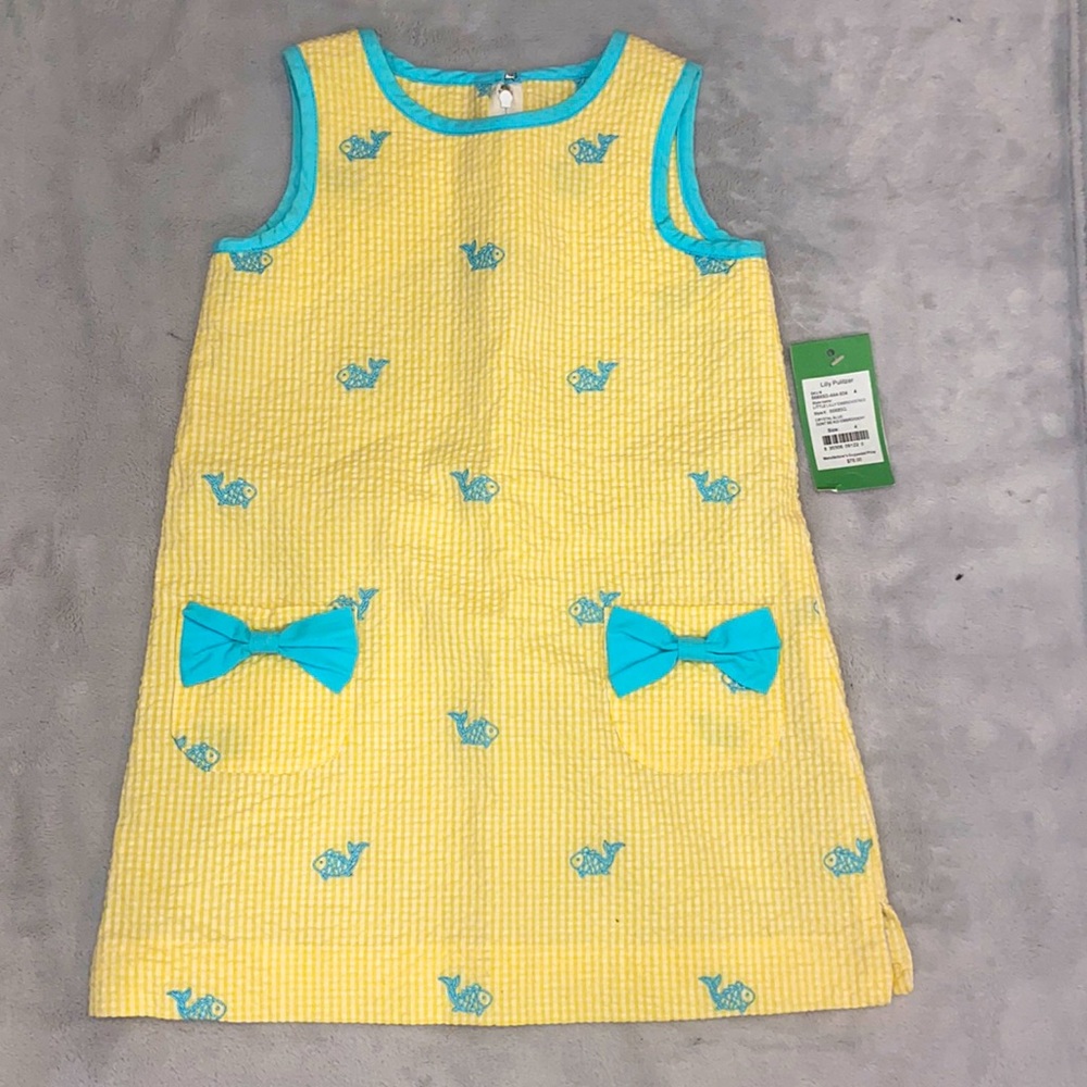 Kid Lilly Pulitzer Yellow & Blue Crewneck Dress with Pockets